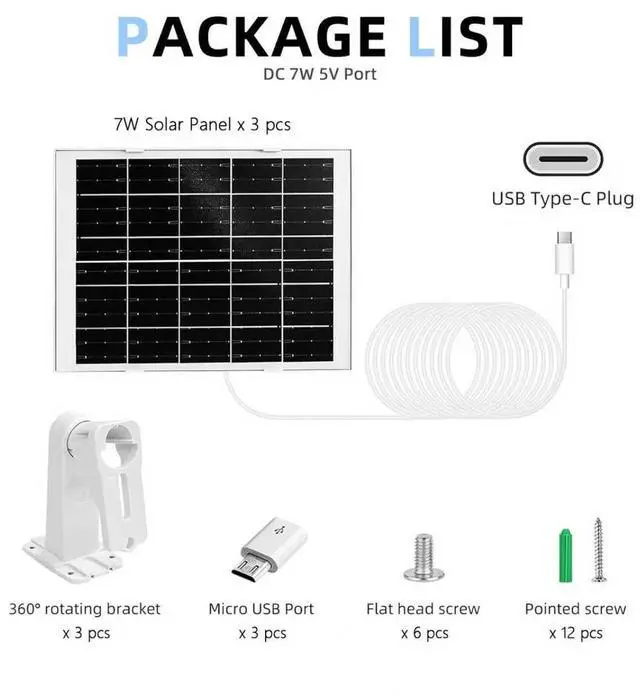 Alt view image 3 of 5 - RCBCH 7W Camera Solar Charging Panel Compatible with Eufycam, Suitable for eufyCam, eufyCam E, eufyCam 2, 2 Pro, 2C, 2C Pro, SoloCam (E20/E40/L20/L40/S40), or 4G LTE Starlight Camera