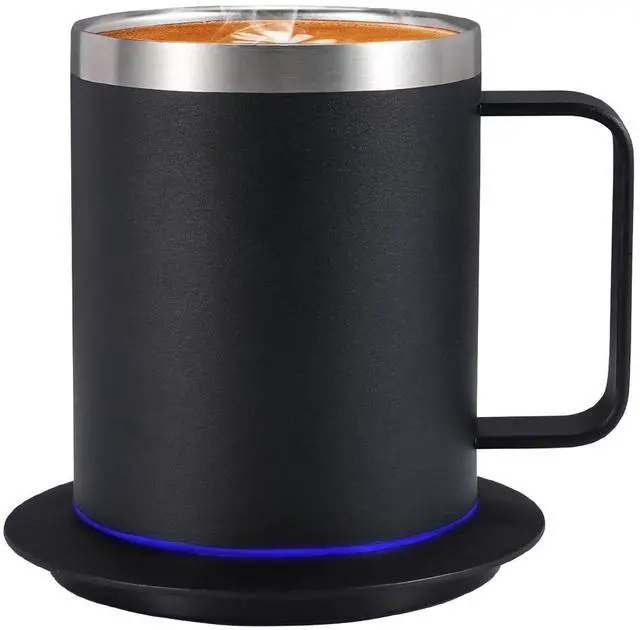 Main image of DEQIANG Smart Electric Heated Mug with 10Hrs Auto Shut Off, Coffee Warmer with Mug Set, USB Powered Self Heating Coffee Cup 12oz-Black
