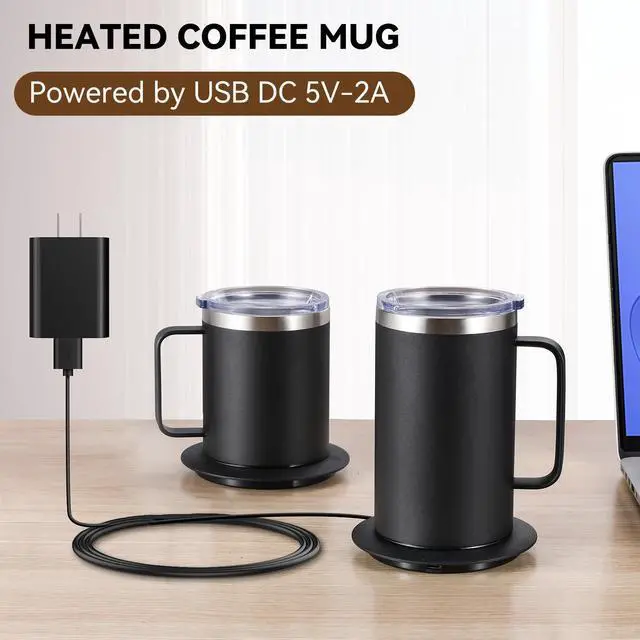 Alt view image 2 of 5 - DEQIANG Smart Electric Heated Mug with 10Hrs Auto Shut Off, Coffee Warmer with Mug Set, USB Powered Self Heating Coffee Cup 12oz-Black