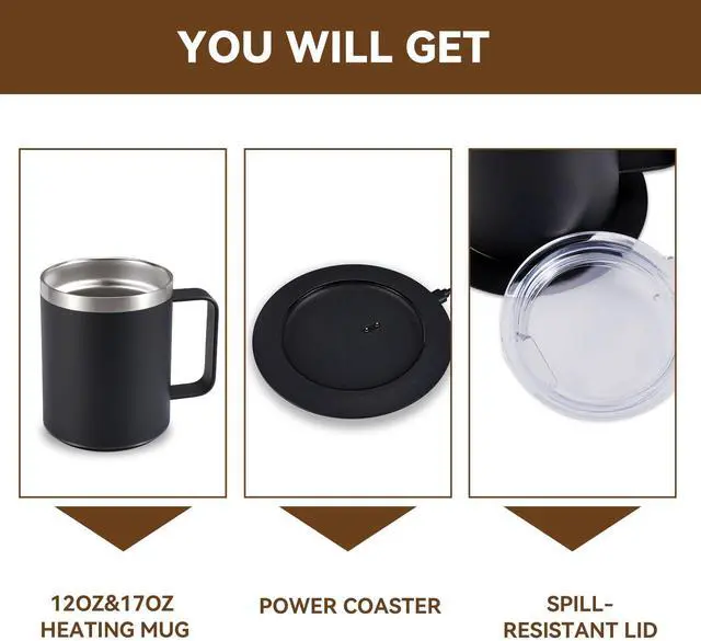 Alt view image 5 of 5 - DEQIANG Smart Electric Heated Mug with 10Hrs Auto Shut Off, Coffee Warmer with Mug Set, USB Powered Self Heating Coffee Cup 12oz-Black