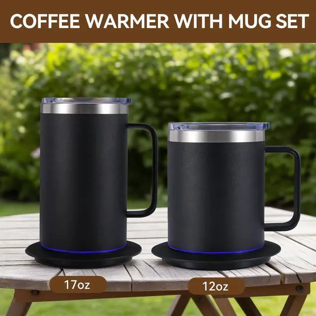 Alt view image 3 of 5 - DEQIANG Smart Electric Heated Mug with 10Hrs Auto Shut Off, Coffee Warmer with Mug Set, USB Powered Self Heating Coffee Cup 12oz-Black