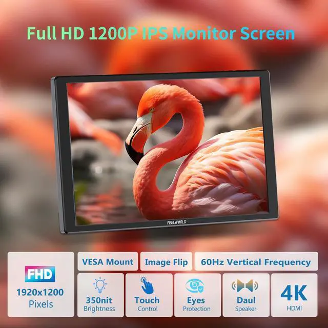 Alt view image 2 of 5 - FEELWORLD D10 10.1inch 1920x1200 Portable Touchscreen HDMI Monitor with Build-in Speakers 75mm Vesa,Image Flip Portable External Monitor Compatible for for PC, Camera, Game Console