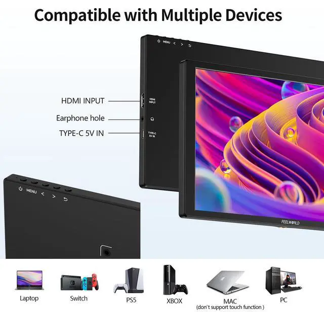 Alt view image 4 of 5 - FEELWORLD D10 10.1inch 1920x1200 Portable Touchscreen HDMI Monitor with Build-in Speakers 75mm Vesa,Image Flip Portable External Monitor Compatible for for PC, Camera, Game Console