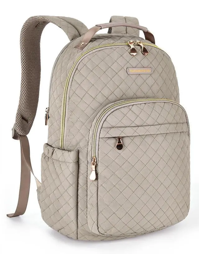 Main image of LIGHT FLIGHT Travel Laptop Backpack Women, 15.6 Inch Anti Theft Laptop Backpack with USB Charging Hole Water Resistant Casual Daypack Computer Backpack for Work, Warm Gray