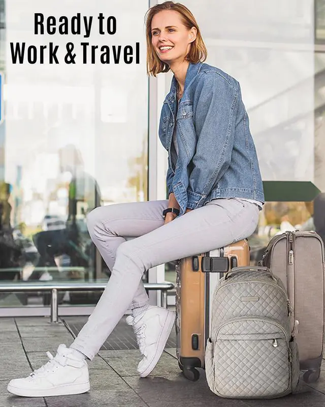 Alt view image 5 of 5 - LIGHT FLIGHT Travel Laptop Backpack Women, 15.6 Inch Anti Theft Laptop Backpack with USB Charging Hole Water Resistant Casual Daypack Computer Backpack for Work, Warm Gray