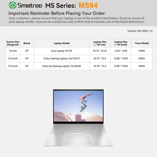 Alt view image 2 of 5 - Smatree MS94 Hard EVA Protective Sleeve with Stand Compatible for 15.6 inch HP Victus Gaming Laptop 15z/15t/15, for 16 inch HP Envy 16-h1097nr/16-h1047nr/16t-h1000 Waterproof Sleeve