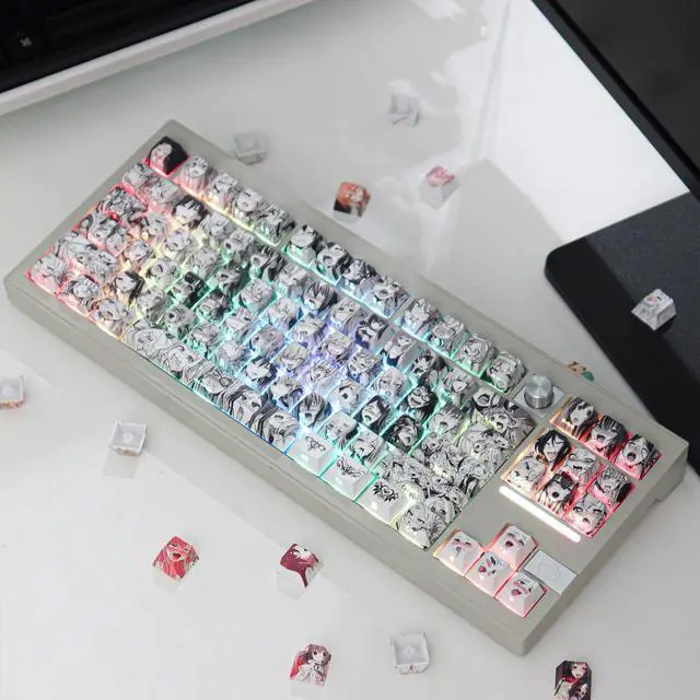 Alt view image 4 of 5 - Gliging Shine Through PBT Keycaps - Side Print Dye-Sub OEM Profile 134keys Keycap Japanese Anime Keycaps Set for Cherry Mx Gateron Kailh Switch Mechanical Keyboard (Anime Keycap)