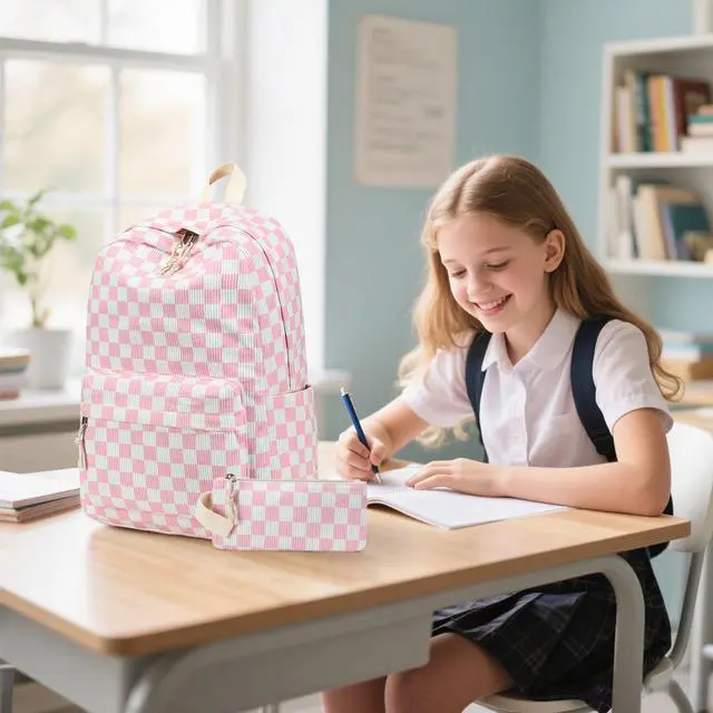 Alt view image 5 of 5 - Bluboon School Backpack Set Girls Womens Laptop Bookbag Casual Daypack Fits 15 inch Laptop with Lunch Tote Bag and Pencil Bag