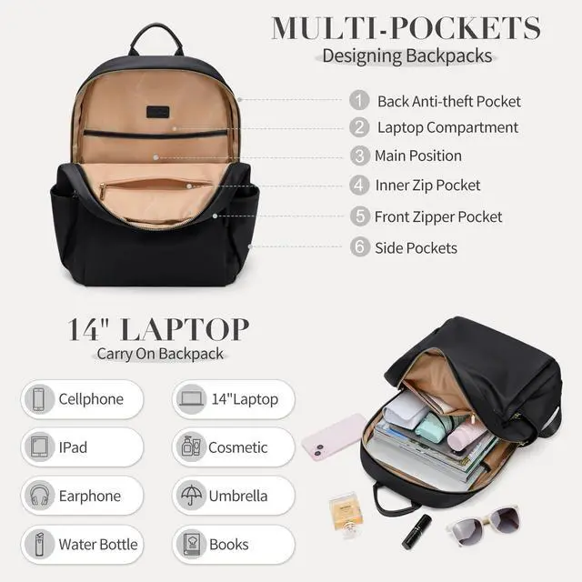 Alt view image 4 of 5 - GOLF SUPAGS Stylish Laptop Backpack for Women Computer Bag Fits 14 Inch Notebook Travel College Work Backpacks Purse (Black)