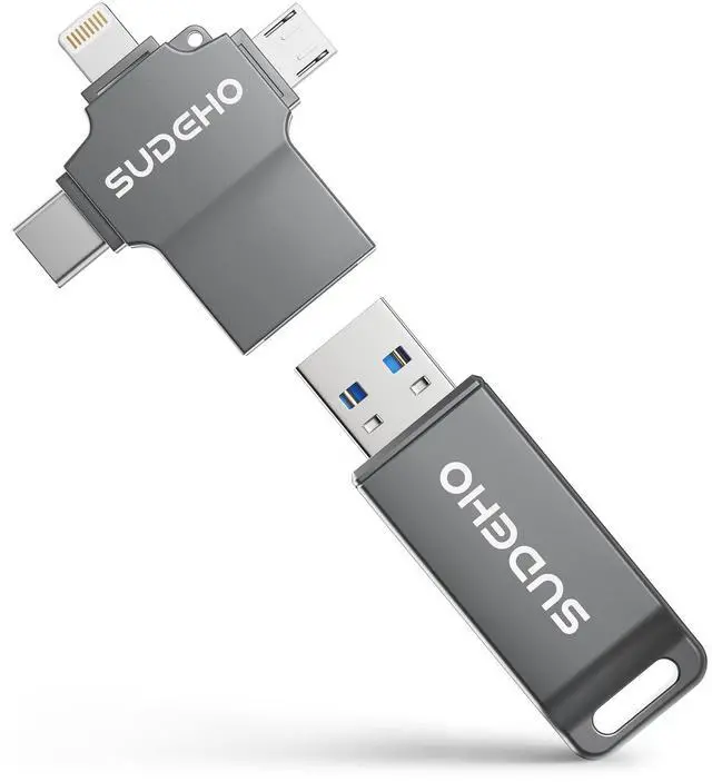 Main image of MFi Certified Photo Stick 128GB USB Flash Drive for iPhone, 4 in 1 External Memory Thumb Drive for Picture Video Data Backup, High Speed Memory Stick USB Drive for iPhone/iPad/Android/PC (Gun Black)