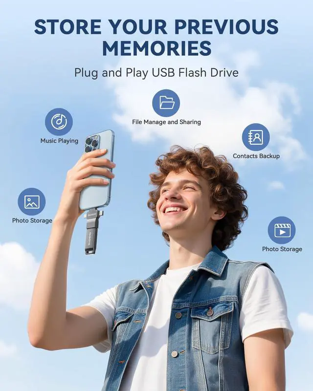 Alt view image 3 of 5 - MFi Certified Photo Stick 128GB USB Flash Drive for iPhone, 4 in 1 External Memory Thumb Drive for Picture Video Data Backup, High Speed Memory Stick USB Drive for iPhone/iPad/Android/PC (Gun Black)