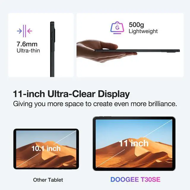 Alt view image 2 of 5 - DOOGEE T30SE Tablet with Keyboard, Dual 4G LTE 11 Inch Gaming Tablets Android 14, 9GB RAM + 128GB, 2.4K Octa-Core, 8580mAh, Tablet with Keyboard and Pen, Mouse and Case