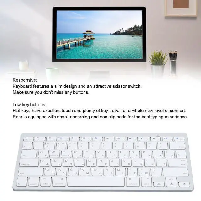 Alt view image 4 of 5 - Ultra Thin Keyboard, Splashing Proof Russian Arabic English Bilingual Language Keyboard, Stylish Ergonomic Ultra Slim Full Size Bluetooth Keyboard for Computer (Russian)