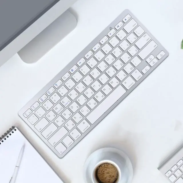 Alt view image 3 of 5 - Ultra Thin Keyboard, Splashing Proof Russian Arabic English Bilingual Language Keyboard, Stylish Ergonomic Ultra Slim Full Size Bluetooth Keyboard for Computer (Russian)