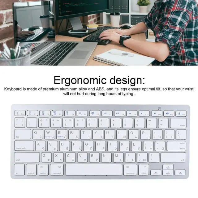 Alt view image 5 of 5 - Ultra Thin Keyboard, Splashing Proof Russian Arabic English Bilingual Language Keyboard, Stylish Ergonomic Ultra Slim Full Size Bluetooth Keyboard for Computer (Russian)