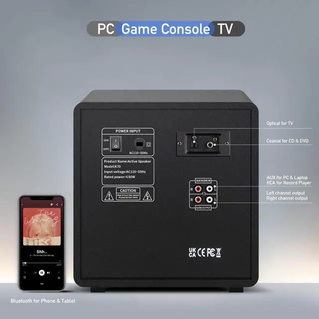 Alt view image 5 of 5 - ZQMMSPK Computer Speakers with Subwoofer, 2.1 Gaming Speaker System for Desktop PC, 6.5" Deep Bass, Bluetooth 5.3, AUX/RCA/Optical/Coaxial, Surround Sound for PC/Monitor/TV - Black