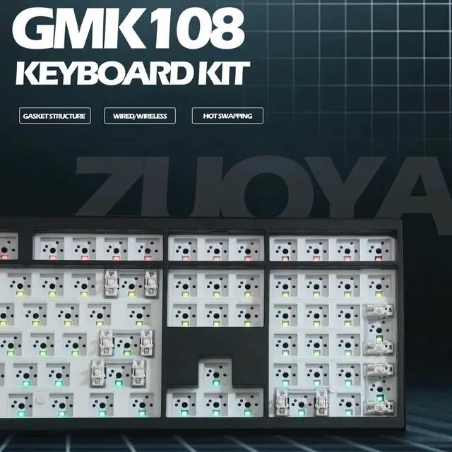 Alt view image 2 of 5 - GMK108 Barebones Mechanical Keyboard Kit,VIA Programmable Gasket Mounted BT5.0/2.4GHz/Type-C Tri-Mode Wired Hot-Swap RGB Backlit Full Size Custom PCB DIY Mechanical Keyboard Kit(Black)