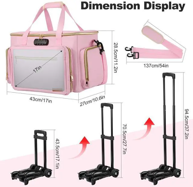 Alt view image 2 of 5 - Housolution Rolling Teacher Bag with Wheels, Fits for 17" Laptop, Teacher Tote Bag with Detachable Trolley, Laptop Work Case with Anti Theft Lock, Briefcase Cart with Accordion File Organizer, Pink