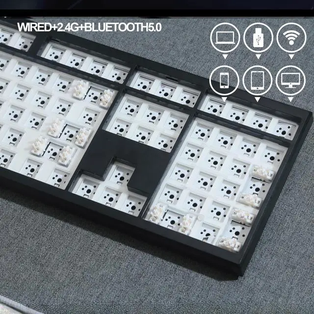 Alt view image 4 of 5 - GMK108 Barebones Mechanical Keyboard Kit,VIA Programmable Gasket Mounted BT5.0/2.4GHz/Type-C Tri-Mode Wired Hot-Swap RGB Backlit Full Size Custom PCB DIY Mechanical Keyboard Kit(Black)