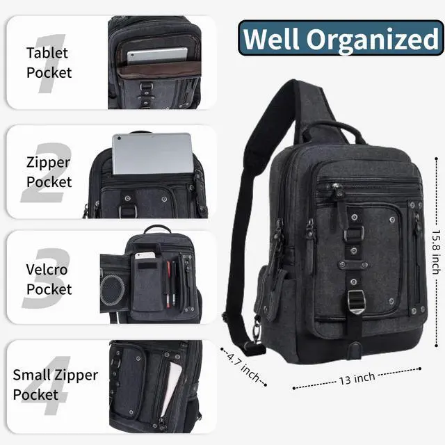 Alt view image 5 of 5 - Schkleier Messenger Bag for Men Canvas Sling Bag Crossbody Backpack Laptop Shoulder Bag Hiking Daypacks Casual Tactical