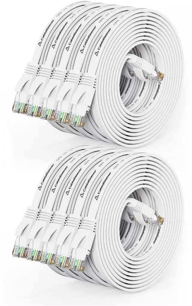 Main image of Cat 6 Ethernet Cable 10ft (10 Pack) (at a Cat5e Price but Higher Bandwidth) Flat Internet Network Cables - Cat6 Ethernet Patch Cable Short - White Computer LAN Cable with Snagless RJ45 Connectors