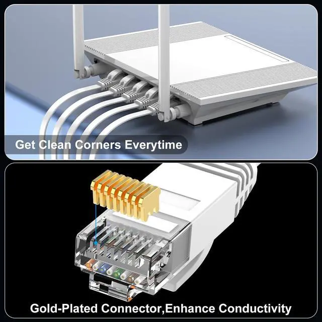 Alt view image 4 of 4 - Cat 6 Ethernet Cable 10ft (10 Pack) (at a Cat5e Price but Higher Bandwidth) Flat Internet Network Cables - Cat6 Ethernet Patch Cable Short - White Computer LAN Cable with Snagless RJ45 Connectors