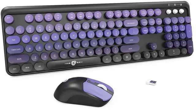 Main image of FD Wireless Keyboard and Mouse Combo | Cute Colorful Keyboard and Mouse with 2.4GHz Cordless Retro Typewriter Keyboard | Auto-Sleep | USB Receiver for Windows PC/Laptop - Black Purple Gradient