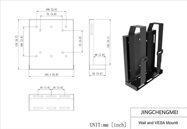 Alt view image 2 of 5 - JINGCHENGMEI Universal Wall and VESA Mount -Adjustable Mount with Straps for Small Computers, UPS, Modems, Cable Boxes or Other Electronic Devices, Metal, Black