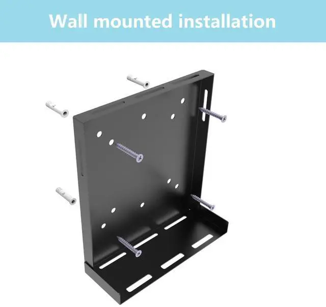 Alt view image 3 of 5 - JINGCHENGMEI Universal Wall and VESA Mount -Adjustable Mount with Straps for Small Computers, UPS, Modems, Cable Boxes or Other Electronic Devices, Metal, Black