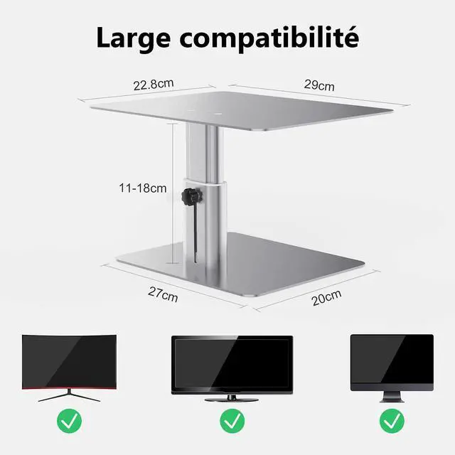 Alt view image 5 of 5 - Nillkin Monitor Stand for Desk, Adjustable Height Computer Monitor Stand, Ergonomic Aluminum Computer Stand for Desktop Monitor, iMac,MacBook, Dell, HP, Lenovo and other Screen Display, Silver