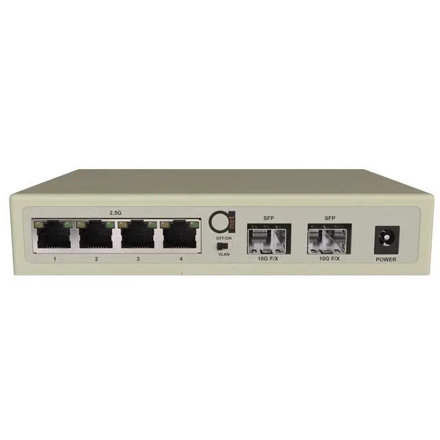 Alt view image 5 of 5 - 6-Port 2.5G PoE Unmanaged Ethernet Switch, 4 x 2.5G Base-T, 2 x 10G SFP+, VLAN Isolation, Supports 100/1000/2500Mbps, Fanless Metal Design, Desktop/Wall Mount, Ideal for WiFi AP, PoE Devices