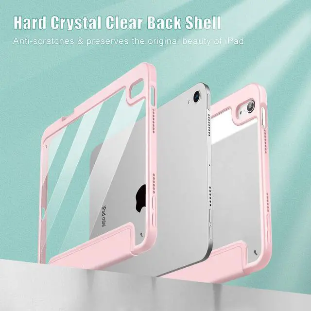 Alt view image 4 of 5 - May Chen Slim Case for iPad mini 7 (A17 Pro, 7th Generation) 2024 / iPad mini 6 (6th Gen) 8.3 Inch, [Built-in Pencil Holder] Shockproof Cover Clear Clear Back Shell Auto Wake/Sleep, Pink Stars Bow