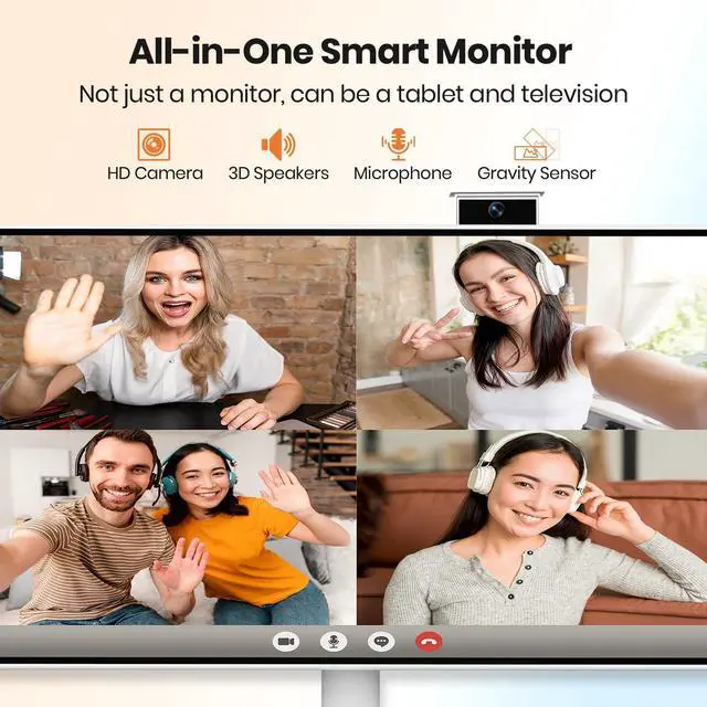 Alt view image 2 of 5 - HotYeah 21.5-Inch Portable Smart Monitor w/Camera, Wireless 1080P Incell Touch Screen TV Monitor, Android12 (Support Google Store), Full Swivel Rotation, Built-in Battery(4-6H), 6+128G