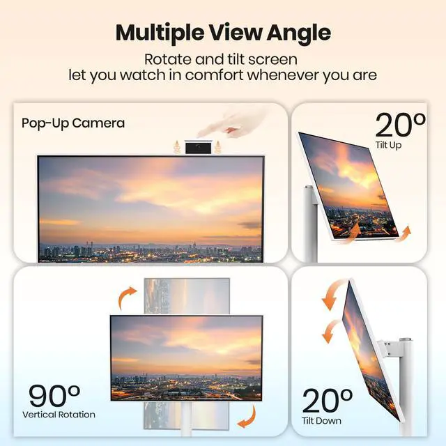 Alt view image 5 of 5 - HotYeah 21.5-Inch Portable Smart Monitor w/Camera, Wireless 1080P Incell Touch Screen TV Monitor, Android12 (Support Google Store), Full Swivel Rotation, Built-in Battery(4-6H), 6+128G