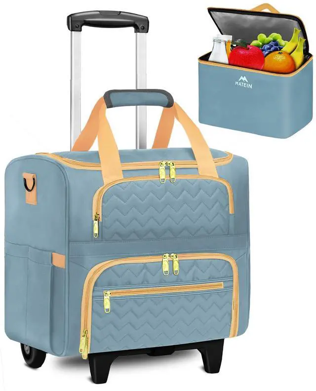 Main image of MATEIN Rolling Teacher Tote Bag, 15.6 Inch Rolling Briefcase for Women with Wheels & Detachable Cart, Roller Laptop Bag on Wheels with Insulated Lunch Box for College Business Office, Blue