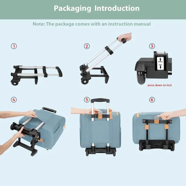 Alt view image 2 of 5 - MATEIN Rolling Teacher Tote Bag, 15.6 Inch Rolling Briefcase for Women with Wheels & Detachable Cart, Roller Laptop Bag on Wheels with Insulated Lunch Box for College Business Office, Blue