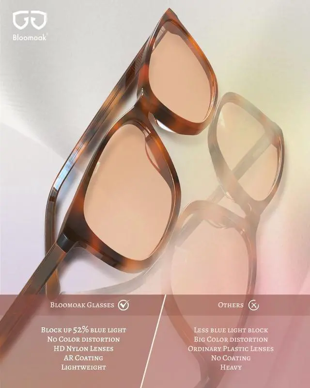 Alt view image 5 of 5 - Bloomoak Rose Migraine Glasses, FL-Flex Light Sensitivity Relief Glasses for Fluorescent LED Glare, Photophobia, Eye Strain (Migraine glasses, Cinnamon Rose - 70% - Light Havana Tortoise(for Outdoor))