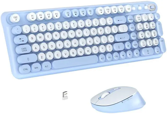Main image of Links9+ Wireless Keyboard and Mouse Combo, Full-Size Retro Typewriter Keyboard Style, 2.4GHz USB Receiver, Plug-and-Play, Keyboard Mouse Set for Computer, Laptop, Windows, Mac, and PC (Blue)