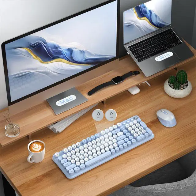 Alt view image 4 of 5 - Links9+ Wireless Keyboard and Mouse Combo, Full-Size Retro Typewriter Keyboard Style, 2.4GHz USB Receiver, Plug-and-Play, Keyboard Mouse Set for Computer, Laptop, Windows, Mac, and PC (Blue)