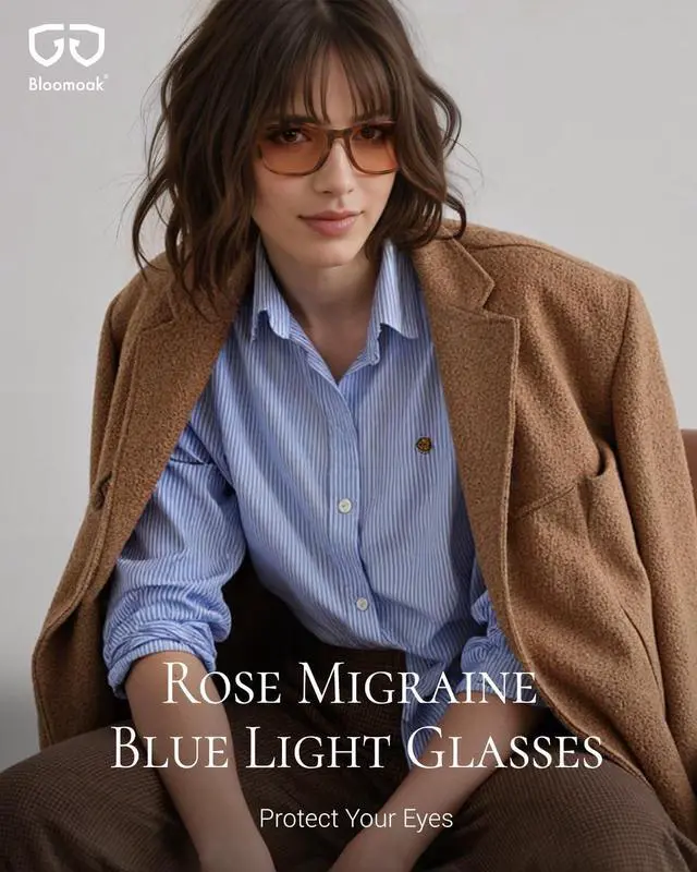 Alt view image 2 of 5 - Bloomoak Rose Migraine Glasses, FL-Flex Light Sensitivity Relief Glasses for Fluorescent LED Glare, Photophobia, Eye Strain (Migraine glasses, Cinnamon Rose - 70% - Light Havana Tortoise(for Outdoor))