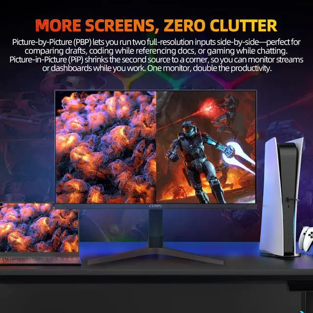 Alt view image 5 of 5 - CUNPU 32 Inch 4k Gaming Monitor, 144Hz UHD Fast IPS Panel, 1ms GTG, sRGB 120%,10 Bit, Gsync & FreeSync, Support Xbox PS5 4k 120Hz VRR ALLM, HDMI 2.1,DP 1.4, Height/Vertical Adjustment