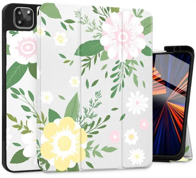 Main image of Tuiklol Case for iPad Pro 12.9 inch M2 Generation 6th / 5th / 4th / 3rd 2022 2021 2020 2018 Release - Built in Pencil Holder Slim Protective Cover with Auto Wake/Sleep, Flowers White