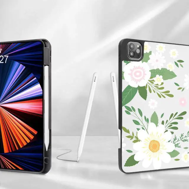 Alt view image 3 of 5 - Tuiklol Case for iPad Pro 12.9 inch M2 Generation 6th / 5th / 4th / 3rd 2022 2021 2020 2018 Release - Built in Pencil Holder Slim Protective Cover with Auto Wake/Sleep, Flowers White