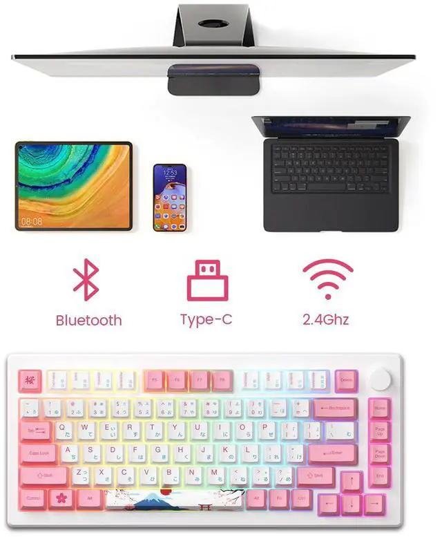 Alt view image 3 of 5 - Akko Magnetic Switches Rapid Trigger Gaming Keyboard, MOD007B HE PC World Tour Tokyo Wired/Wireless 75% 8k Polling Rate Mechanical Keyboard with Knob, RGB Backlit (Kailh Sakura Pink Magnetic Switch)