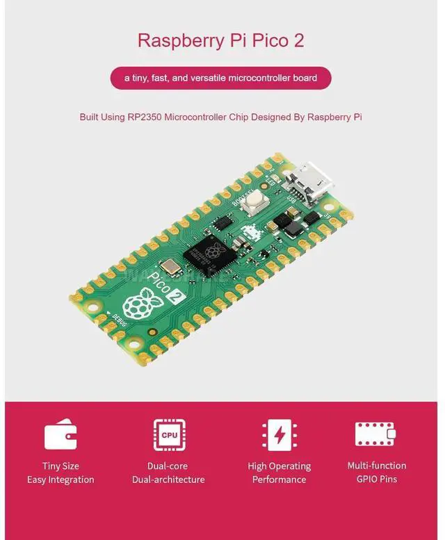 Alt view image 2 of 5 - 2 PCS Pre-soldered Raspberry Pi Pico 2 Microcontroller Development Board with Header Based on Official RP2350 Chip,Dual-core and Dual-Architecture Design