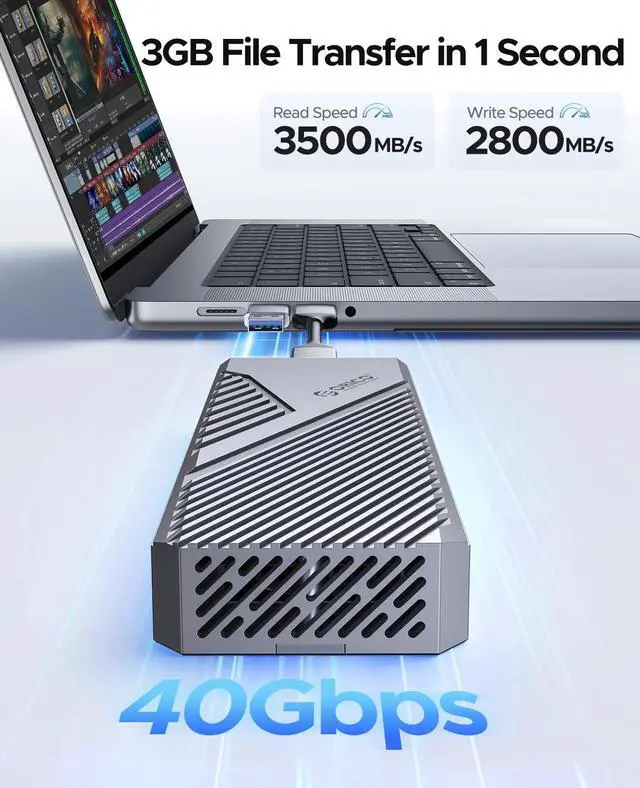 Alt view image 2 of 5 - ORICO 40Gbps M.2 NVMe SSD Enclosure with Built-in Cooling Fan, Aluminum External NVMe Case Supports M Key PCIe 4.0 Drive, Compatible with Thunderbolt 3/4, USB4/3.2/3.1/3.0 Interface- CNM2