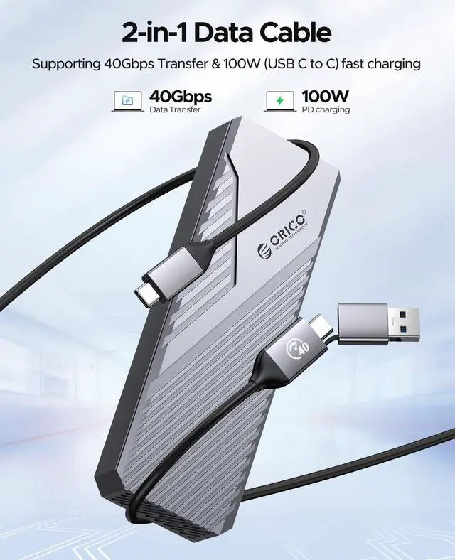 Alt view image 5 of 5 - ORICO 40Gbps M.2 NVMe SSD Enclosure with Built-in Cooling Fan, Aluminum External NVMe Case Supports M Key PCIe 4.0 Drive, Compatible with Thunderbolt 3/4, USB4/3.2/3.1/3.0 Interface- CNM2