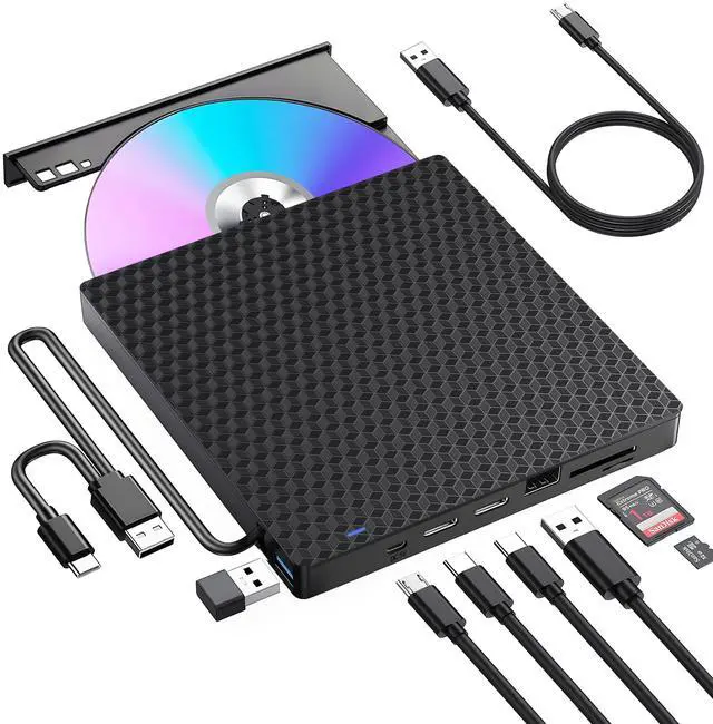Main image of External CD DVD Drive for Laptop, USB 3.0 Optical Disc Drive,4 USB Ports and 2 TF/SD Card Slots,Portable CD/DVD Burner CD ROM External DVD Drive for Laptop Desktop PC Windows 11/10/8/7/XP Linux Mac OS