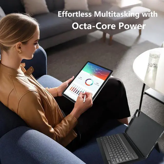 Alt view image 4 of 5 - JREN 11" Android 15 Tablet 128GB with Keyboard & Mouse, 4G LTE Unlocked Tablet with SIM Card Slot, 20GB RAM, 5G WiFi, Octa-Core 2.0GHz, 13MP+5MP Cameras, 8000mAh Battery, Quad Speakers Silver