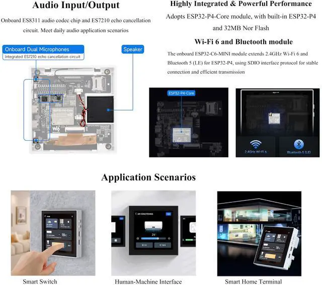 Alt view image 5 of 5 - ESP32-P4 Smart 86 Box Development Board, ESP32-P4 with 4inch 720 x 720 Touch Screen, Support AI Voice Interaction, Enable Smart Living&Industrial IoT for Scenario-Based Control, Camera Interface